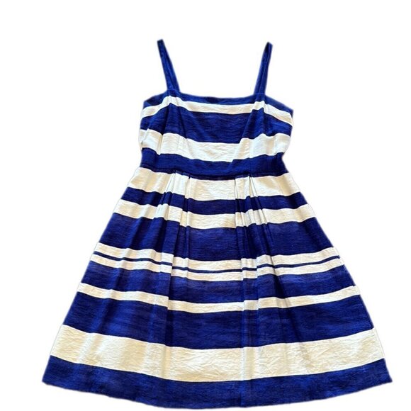 LOFT Size 0 (Fits 2-4) Blue & White Striped Fit and Flare Midi Dress - Picture 1 of 14
